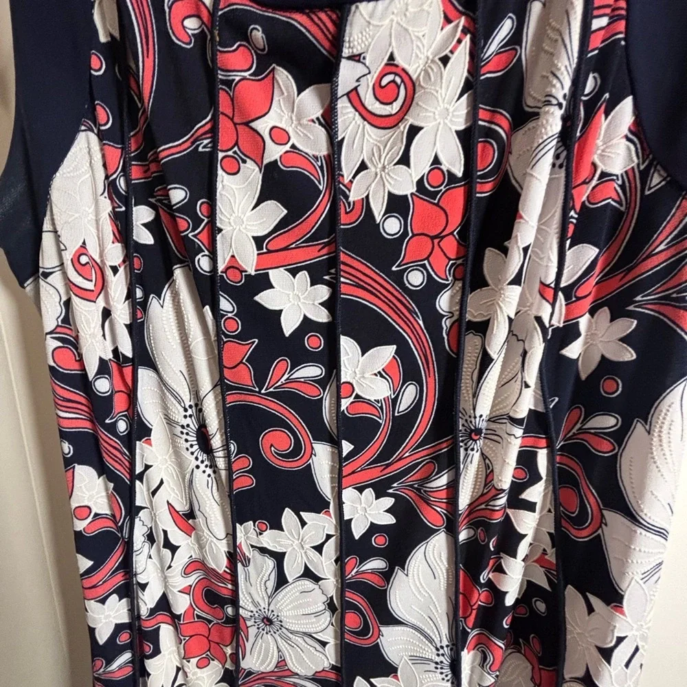 Perceptions NY | Sleeveless Floral Navy Coral &White Textured Maxi Dress L - Picture 2 of 4